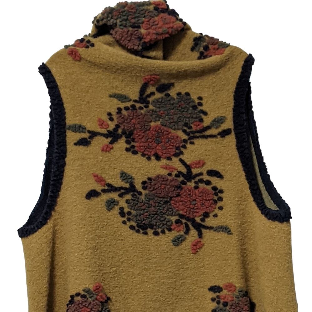 wool blend embroidered floral print sleeveless waterfall open front sweater vest - Picture 4 of 7